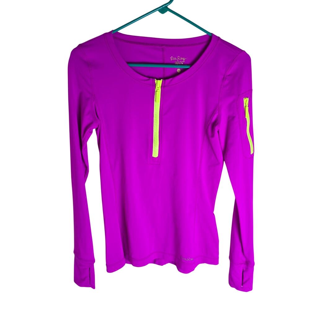 Lilly Pulitzer Luxletic Magenta Long Sleeve Top Neon Yellow Zippers - XS